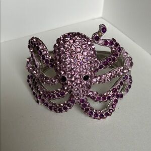 Vintage Purple Rhinestone Octopus Hinged Silver Tone Statement Bracelet
